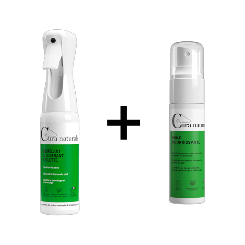 Cura Naturale - Pack Démêlant et lustrant pour chevaux à la violette + Huile nourrissante