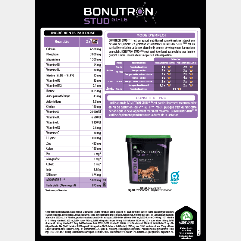 Audevard - Complément alimentaire granules équilibre de la gestation et lactation Bonutron Stud G1-L6