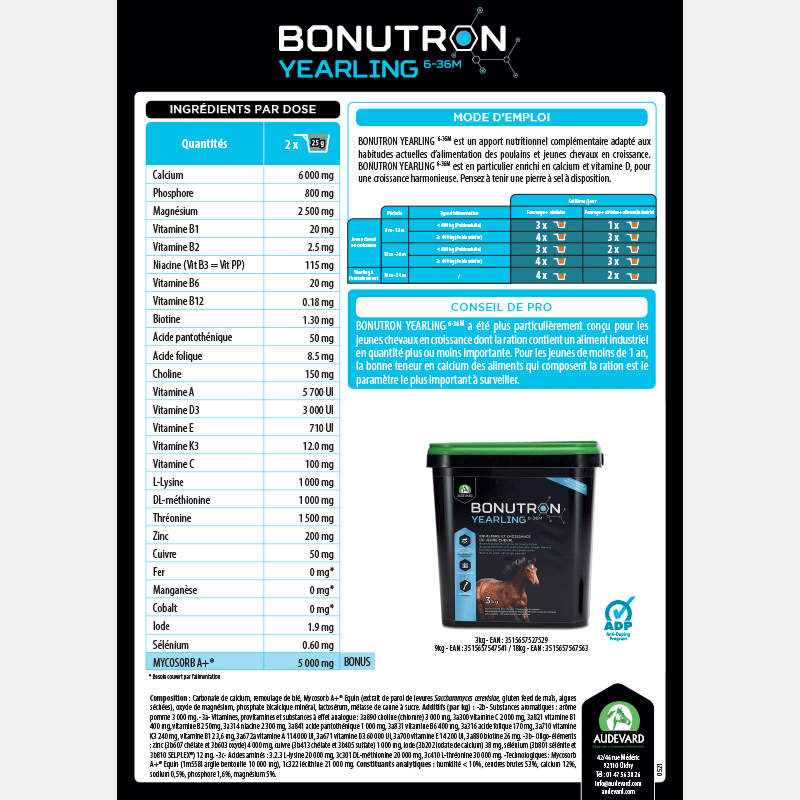 Audevard - Complément alimentaire granules équilibre et croissance jeune cheval Bonutron Yearling 6-36M