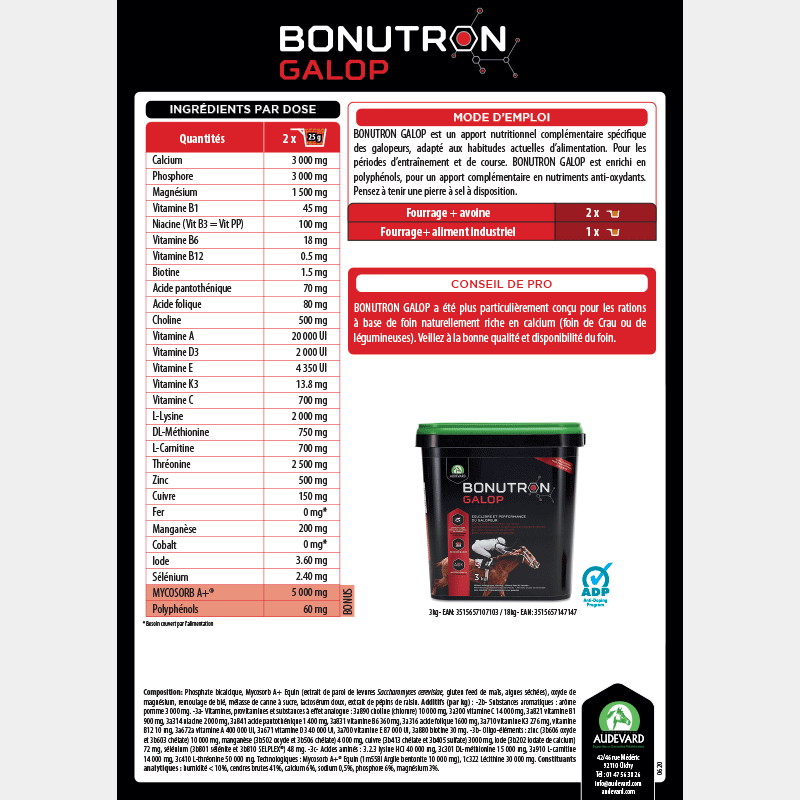 Audevard - Complément alimentaire granules équilibre et performance Bonutron Galop