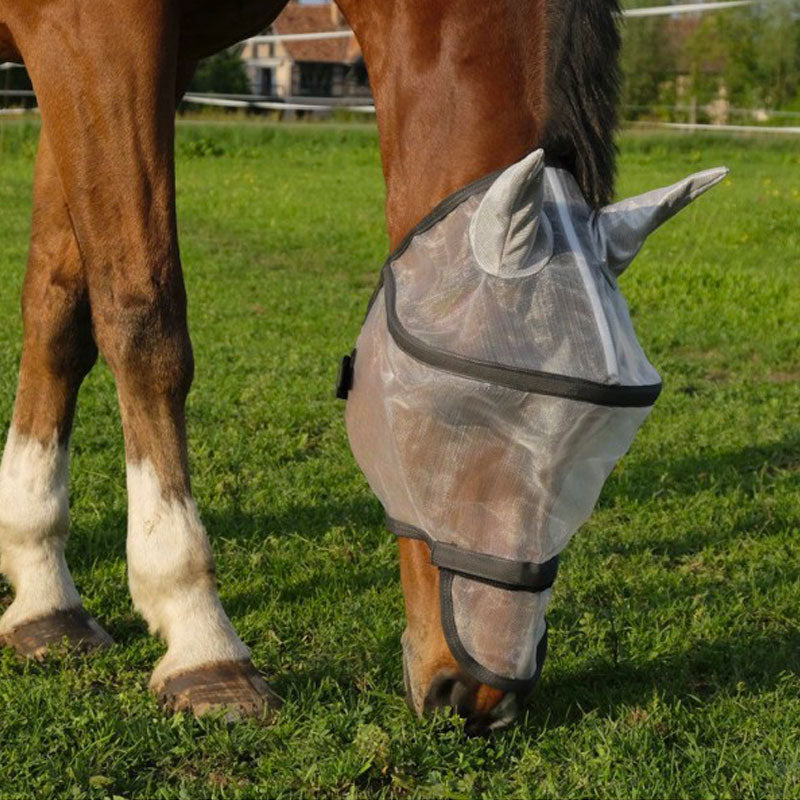 Equithème - Masque anti-mouches et UV Protec argenté | - Ohlala