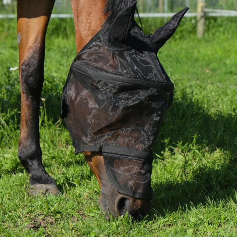 Equithème - Masque anti-mouches et UV Protec noir | - Ohlala