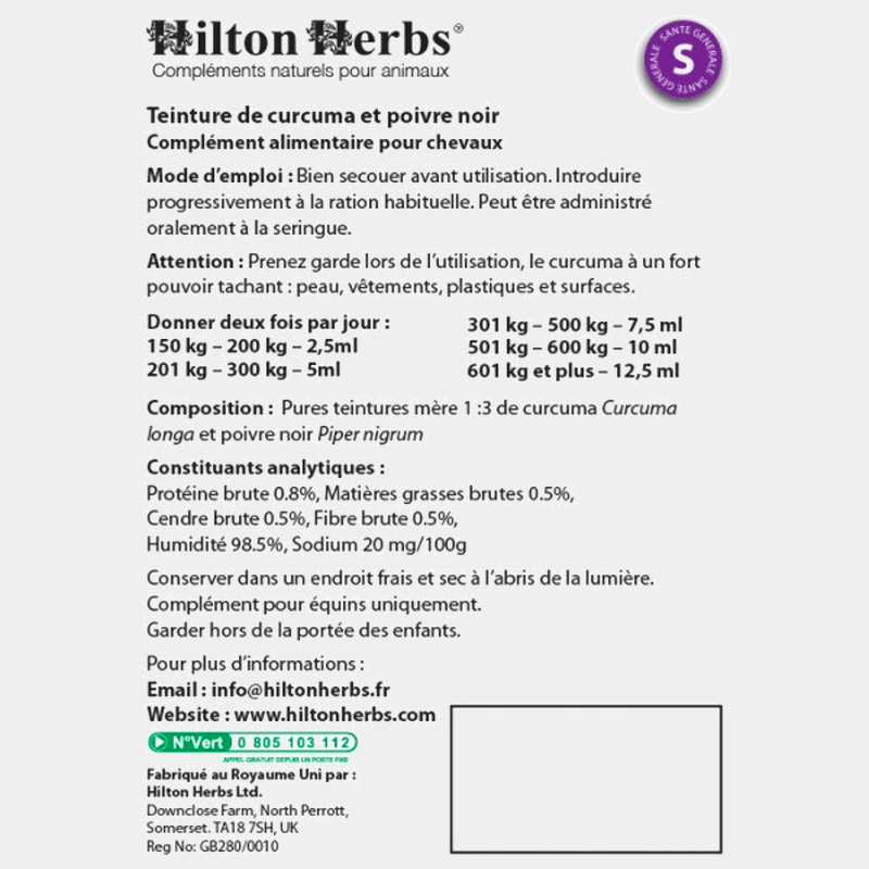 Hilton Herbs - Complément alimentaire Curcuma & poivre 500ml